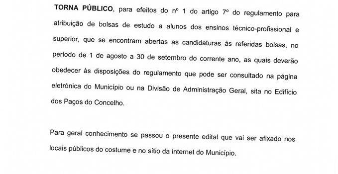 ABERTO O PERÍODO DE CANDIDATURA A BOLSAS DE ESTUDO A ALUNOS DOS ENSINOS TÉCNICO-PROFISSIONAL E SUPERIOR