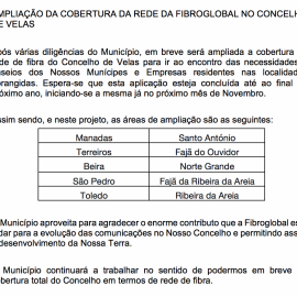 AMPLIAÇÃO DA COBERTURA DA REDE DA FIBROGLOBAL NO CONCELHO DE VELAS
