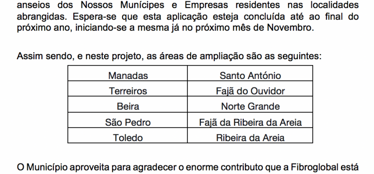 AMPLIAÇÃO DA COBERTURA DA REDE DA FIBROGLOBAL NO CONCELHO DE VELAS