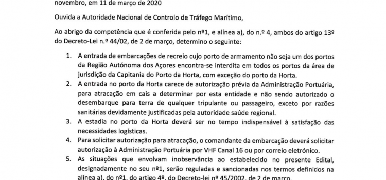 RESTRIÇÃO E INTERDIÇÃO DE ENTRADA EM PORTOS POR EMBARCAÇÕES DE RECREIO