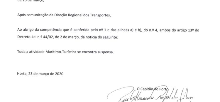 ATIVIDADE MARITIMO-TURÍSTICA SUSPENSA
