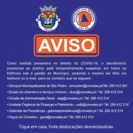 MUNICÍPIO DE VELAS MANTÉM SERVIÇOS SUSPENSOS FACE À  COVID-19