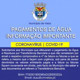 INFORMAÇÃO IMPORTANTE: PAGAMENTOS DE ÁGUA POR TRANSFERÊNCIA BANCÁRIA