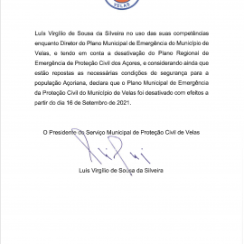 Desativação do Plano Municipal de Emergência da Proteção Civil do Município