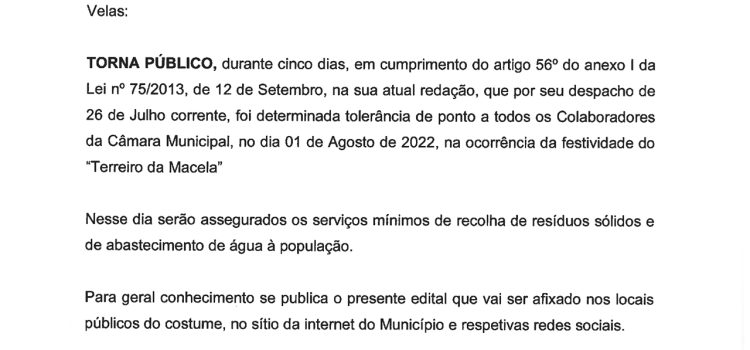 TOLERÂNCIA DE PONTO 1 DE AGOSTO