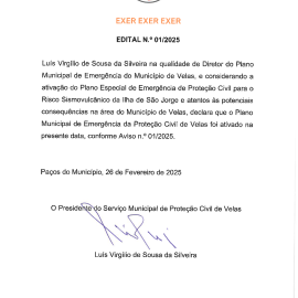 ATIVAÇÃO DO PLANO MUNICIPAL DE EMERGÊNCIA DA PROTEÇÃO CIVIL DE VELAS