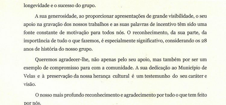 GRUPO MUSICAL “TRIBUTO” ENDEREÇA CARTA DE AGRADECIMENTO A LUÍS SILVEIRA