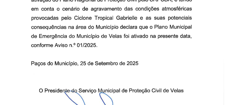 ATIVAÇÃO DO PLANO MUNICIPAL DE EMERGÊNCIA DA PROTEÇÃO CIVIL DE VELAS